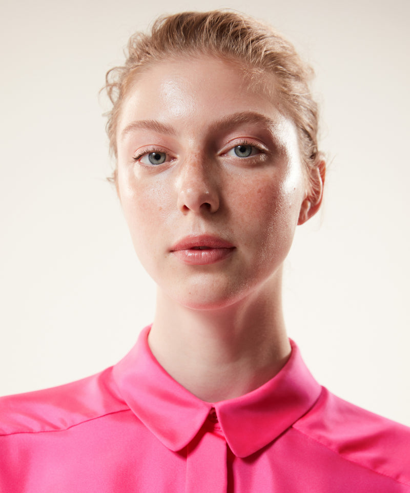 Machka Shiny Textured Solid Shirt Fuchsia