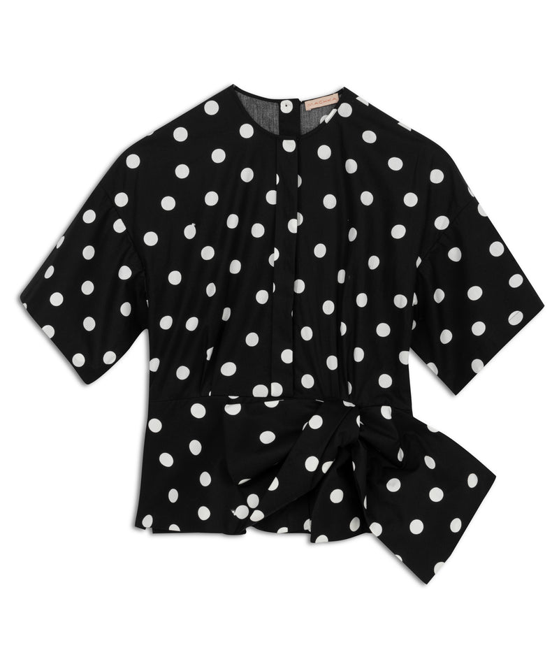 Machka Polka Dots Tie Detail Blouse Black