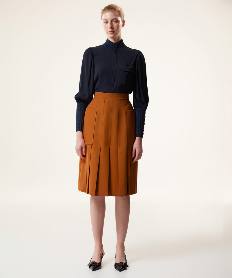 Machka Ribbed Detail Solid Blouse Navy Blue