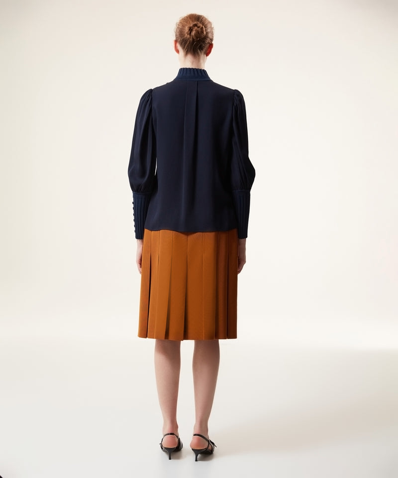 Machka Ribbed Detail Solid Blouse Navy Blue