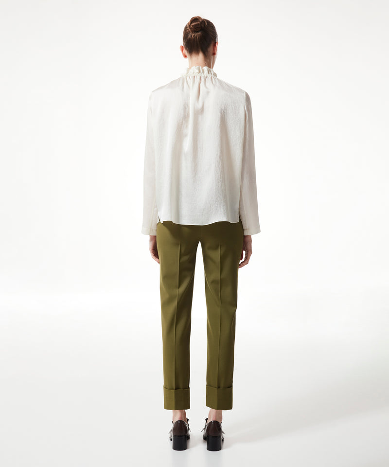 Machka Gathered Neck Solid Blouse Off White