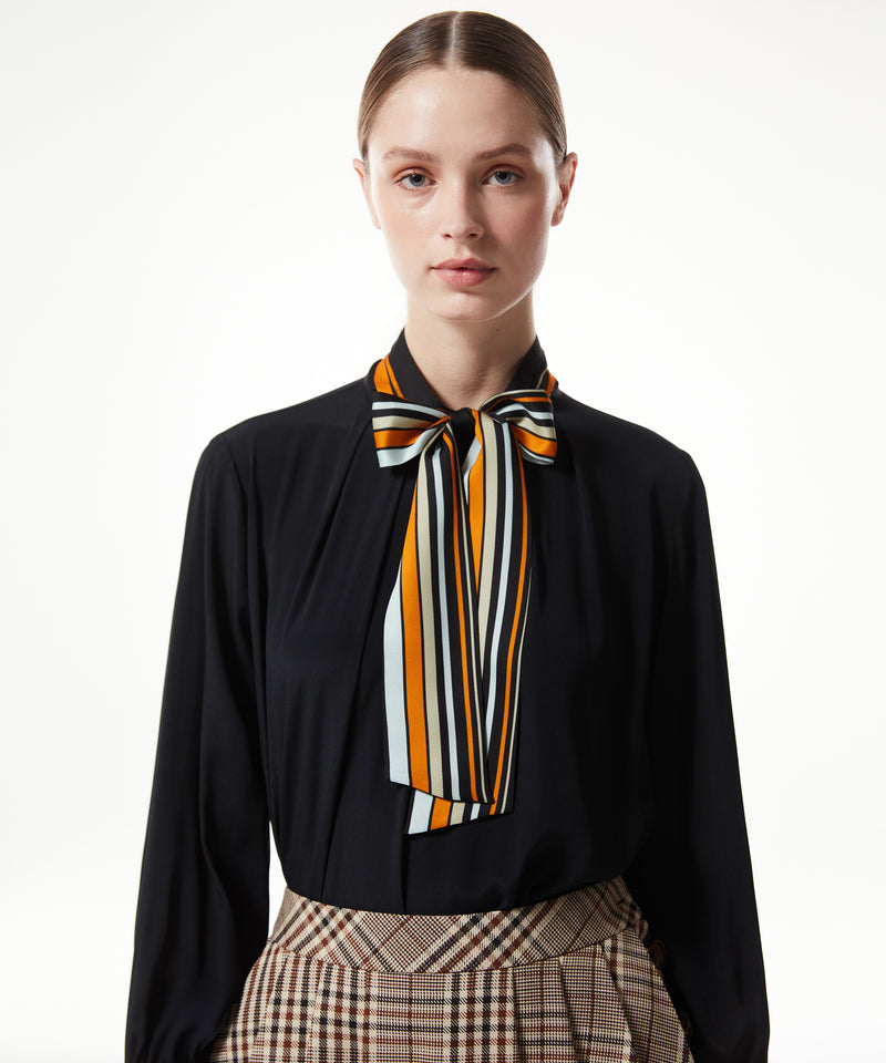 Machka Striped Detail Sheer Blouse Black