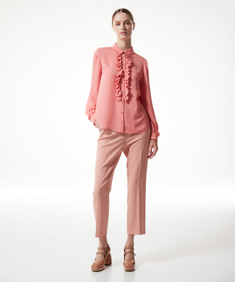 Machka Ruffle Effect Solid Shirt Pink