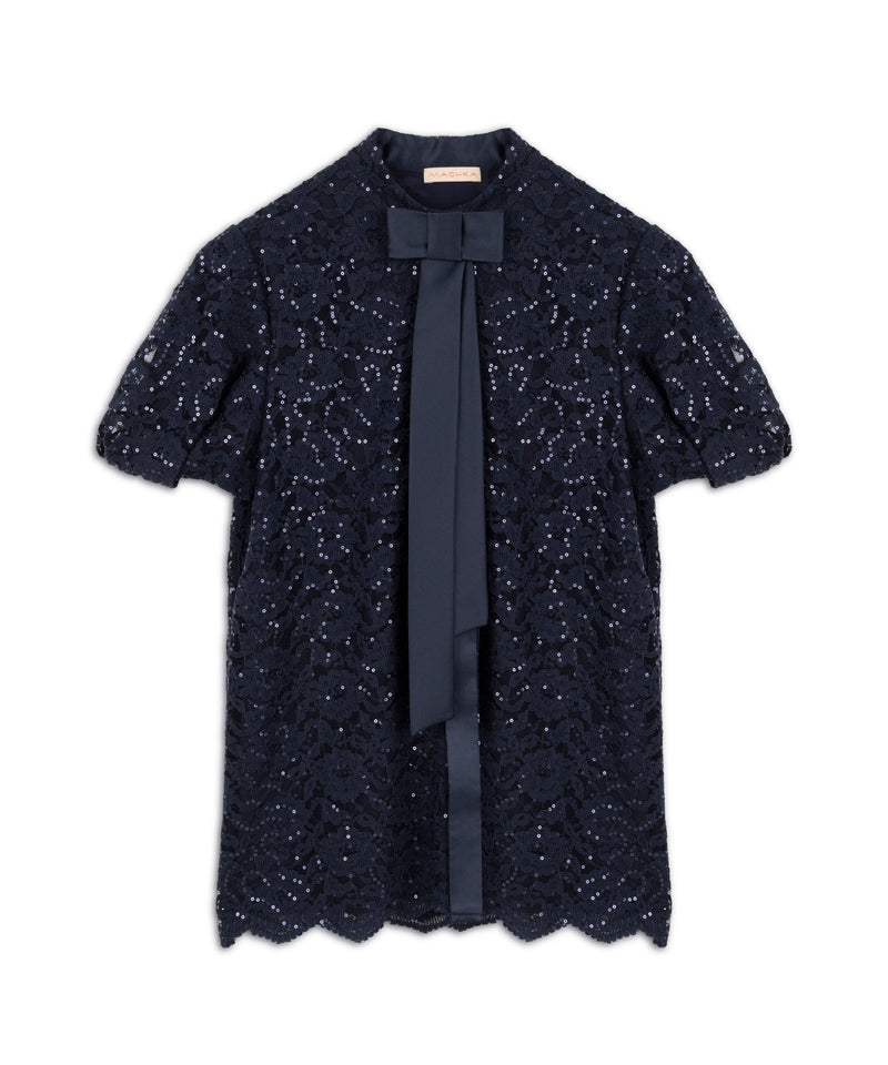 Machka Lace-Embroidered Blouse Navy Blue