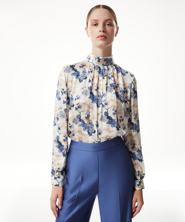 Machka Collar Lace Detail Floral Blouse Blue