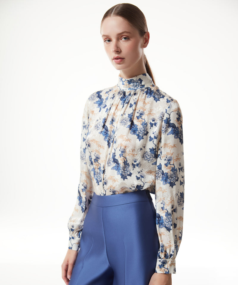 Machka Collar Lace Detail Floral Blouse Blue