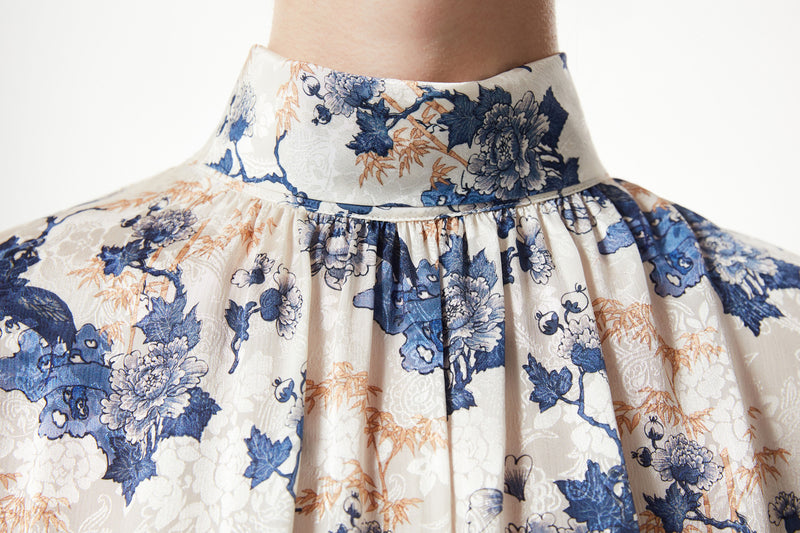 Machka Collar Lace Detail Floral Blouse Blue