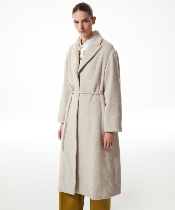 Machka Bow-Embroidered Textured Coat Natural