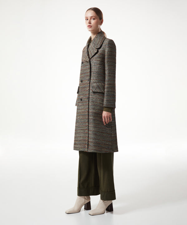 Machka Jacquard Double-Breasted Top Coat Khaki