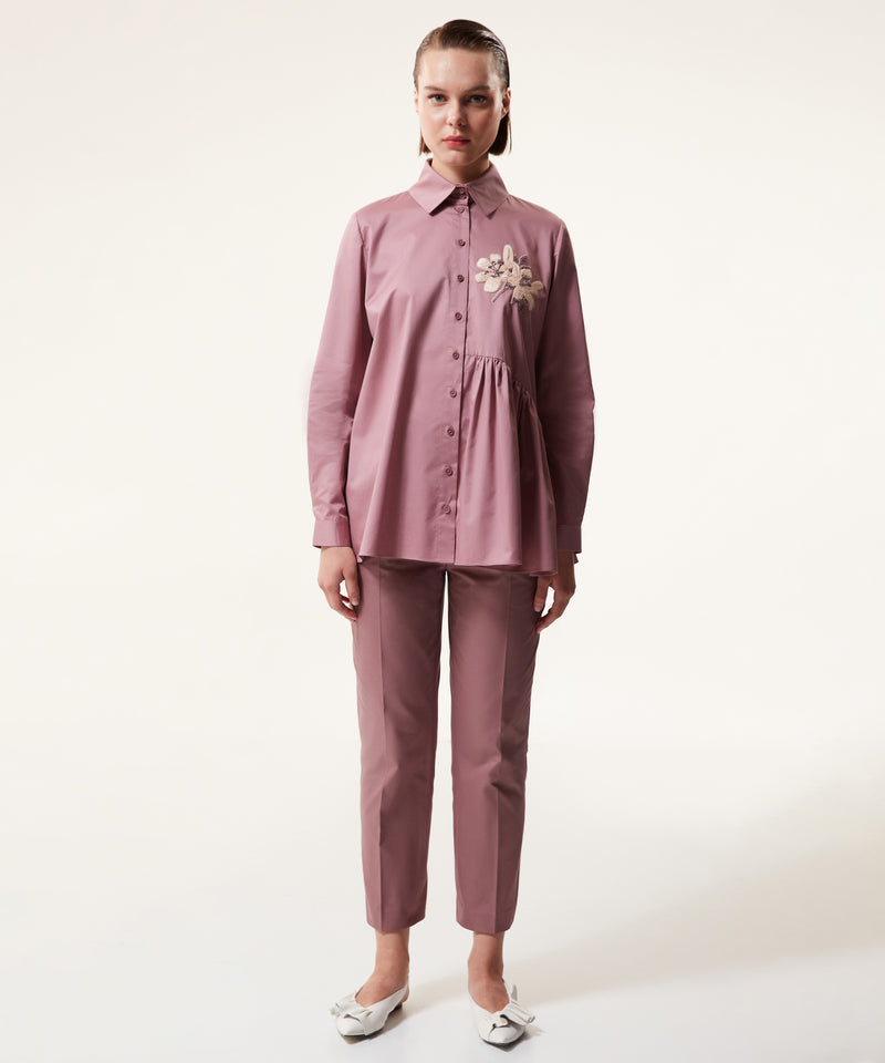 Machka Solid Shirt With Flower-Embellished Old Rose