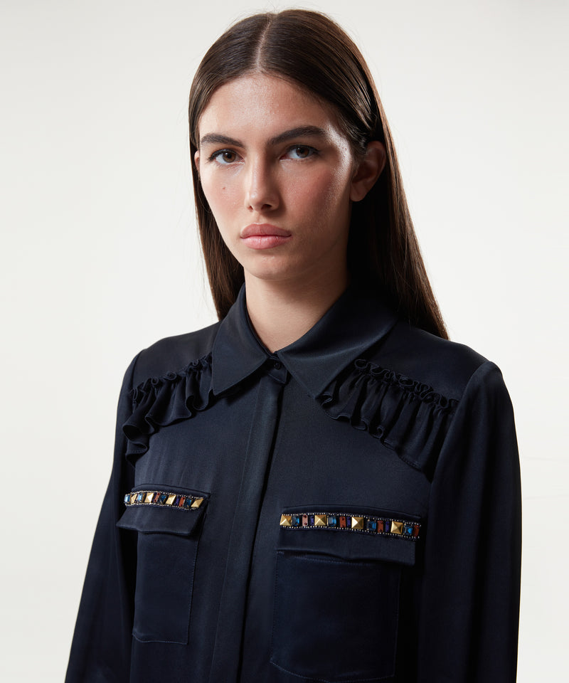 Machka Stone Embroidered Shirt Navy Blue