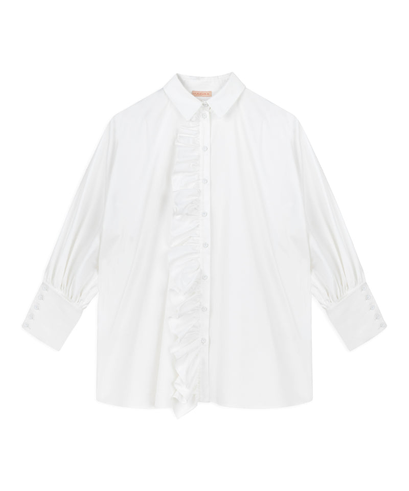 Machka Oversize Shirt With Ruffle Trim White