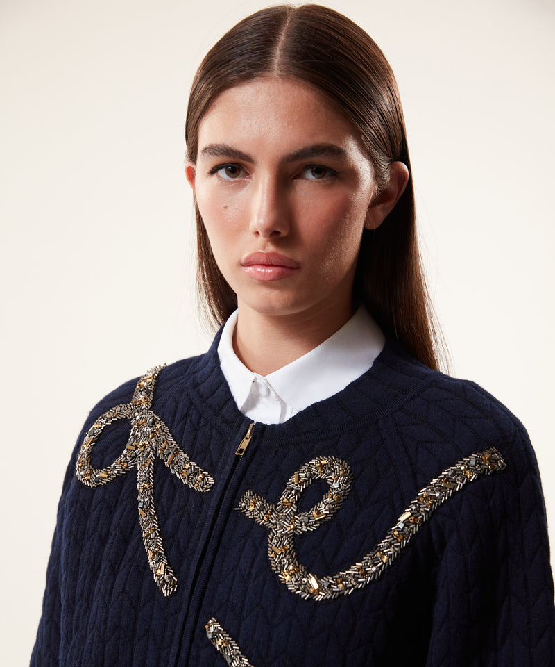 Machka Zip Up Embroidered Knitwear Navy Blue