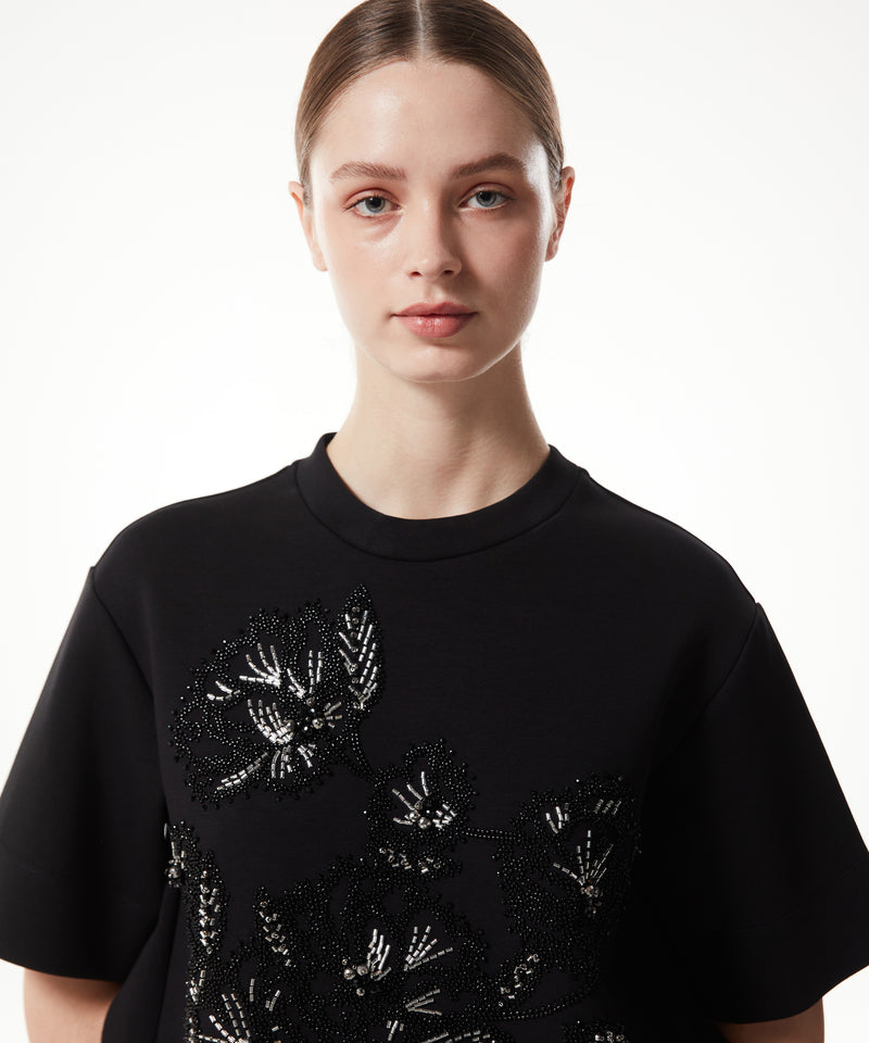 Machka Bead-Embroidered T-Shirt Black