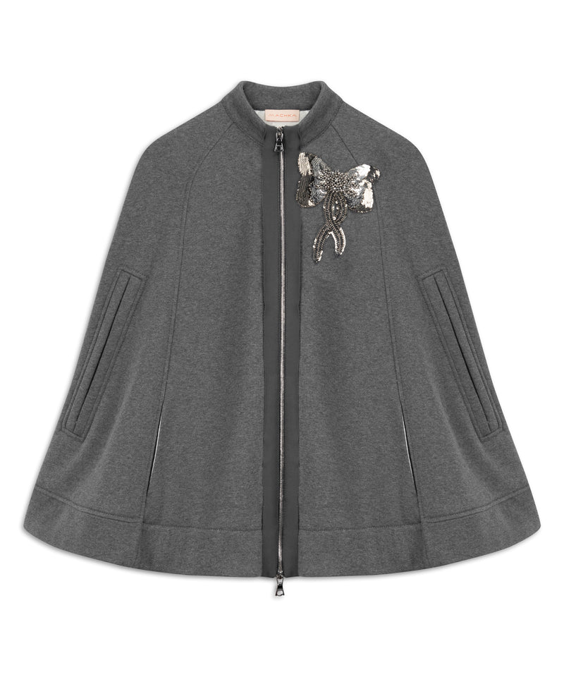 Machka Embroidered Zip Up Poncho Anthracite