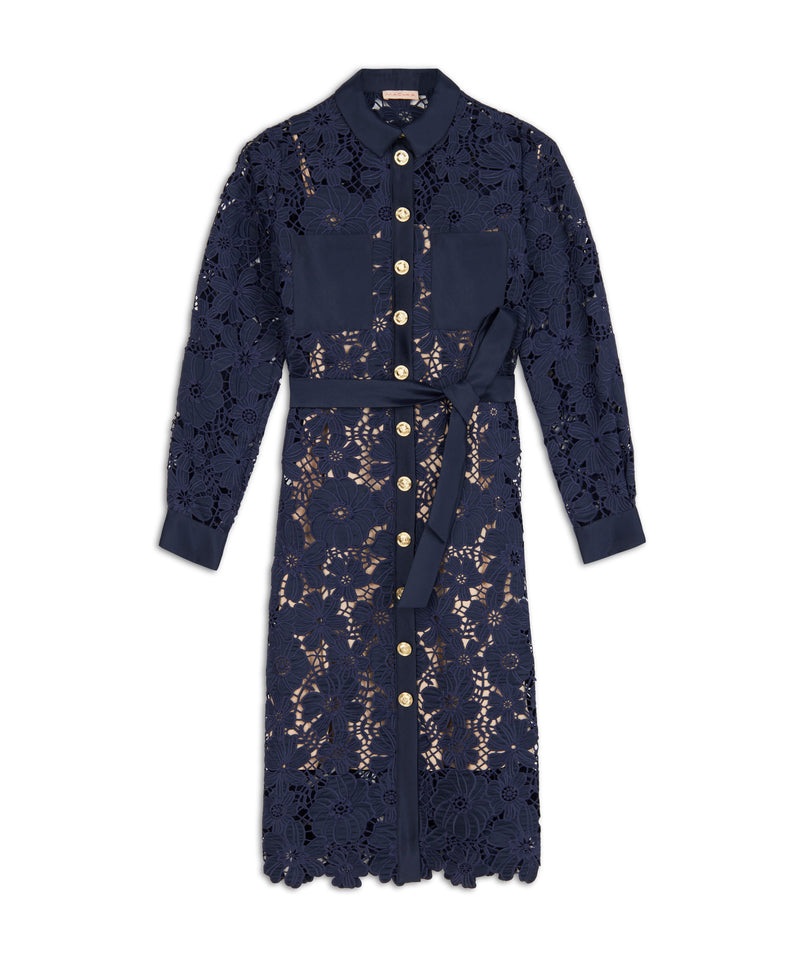 Machka Belted Scalloped Dress
 Navy Blue