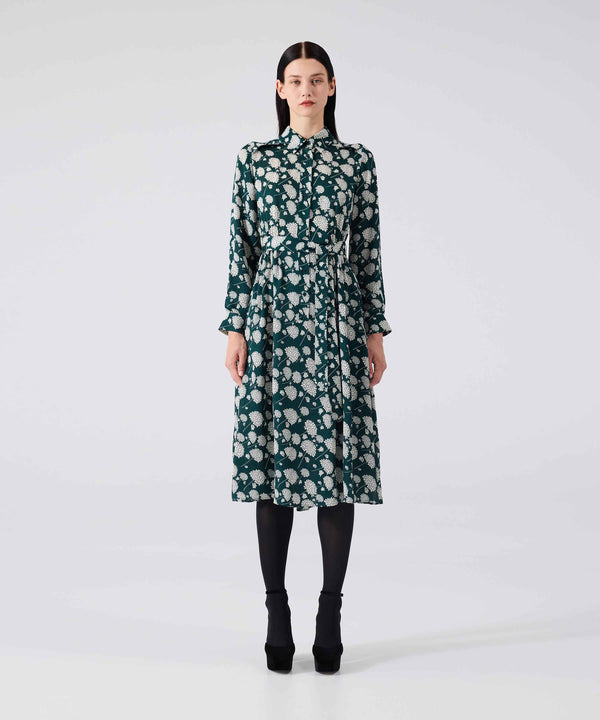 Machka Patterned Shirt Collar Dress Dark Green