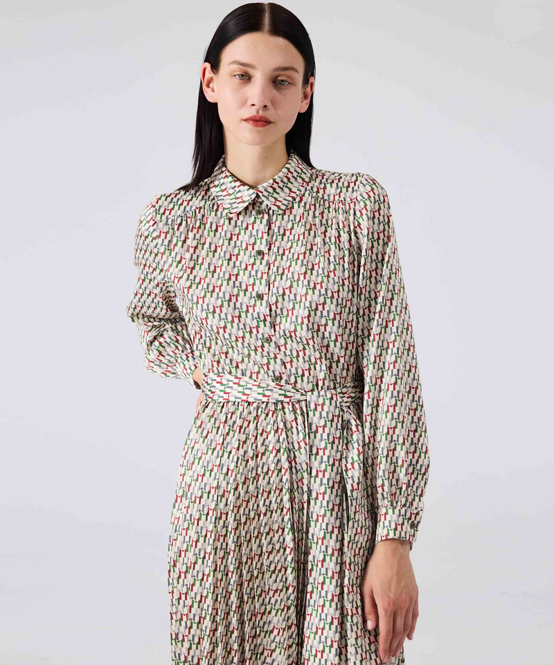 Machka Logo Printed Pleated Dress
 Green