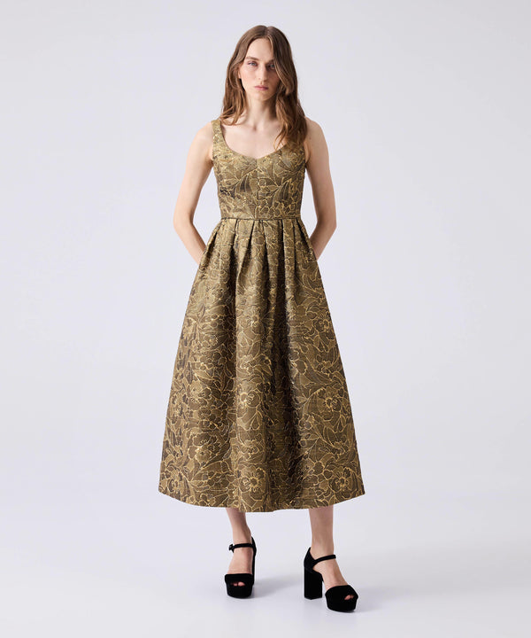 Machka Brocade Midi Dress Gold