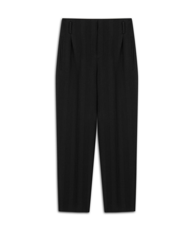 Machka Striped Textured Wool Trousers Black