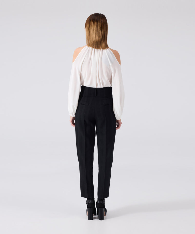 Machka Striped Textured Wool Trousers Black