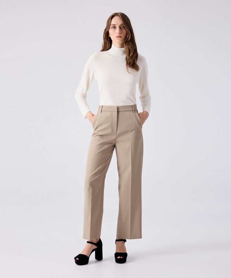 Machka Straight Fit Elastic Waist Trousers Stone