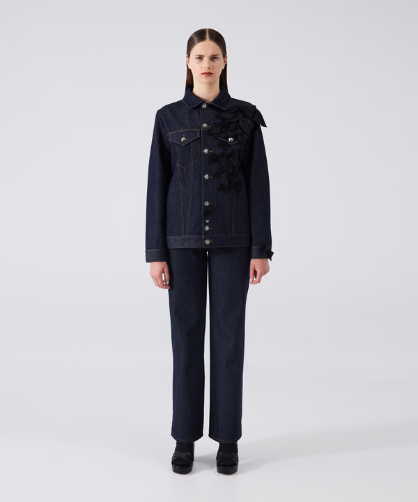 Machka Denim Jacket With Bow Embroidery Navy