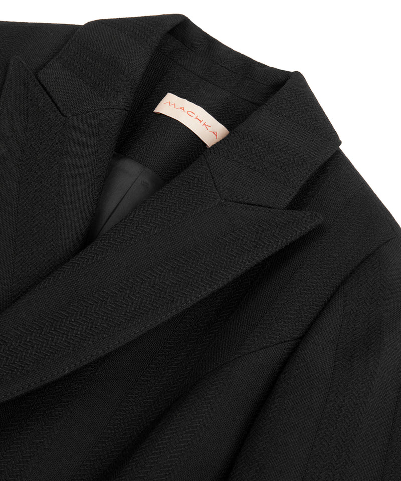 Machka Striped Textured Wool Blazer Black