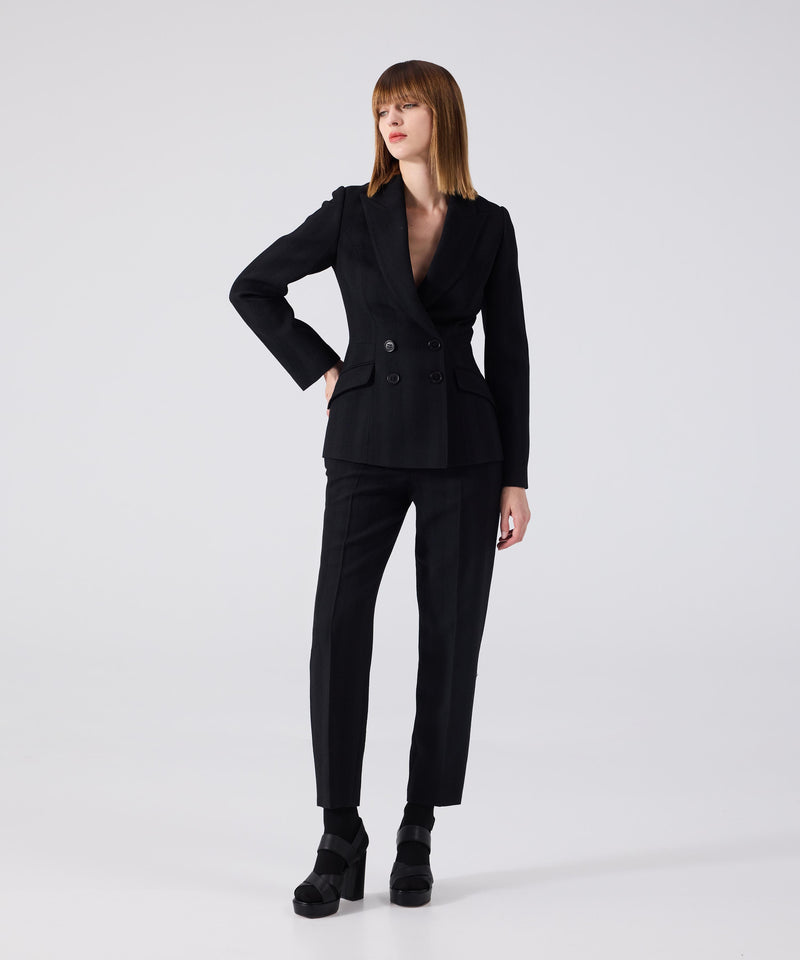 Machka Striped Textured Wool Blazer Black