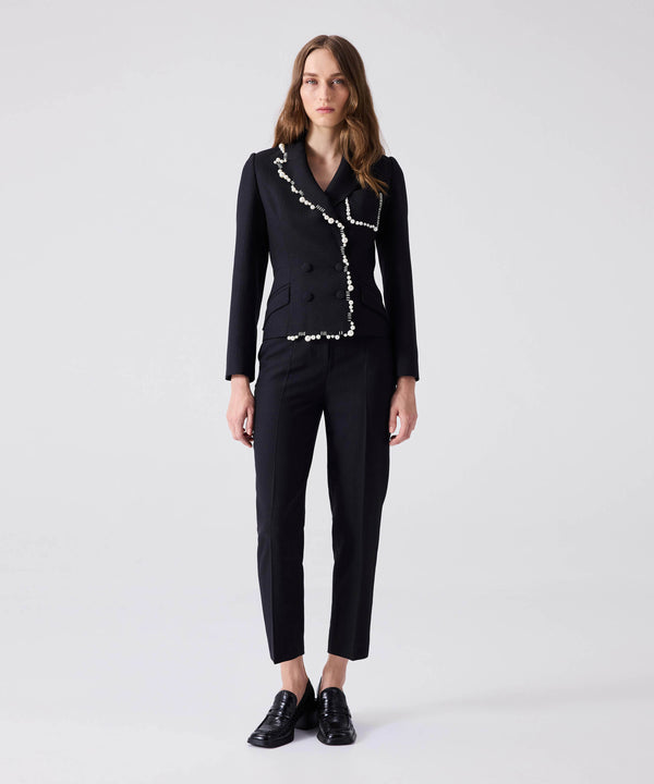 Machka Blazer With Faux Pearl Accessories Black