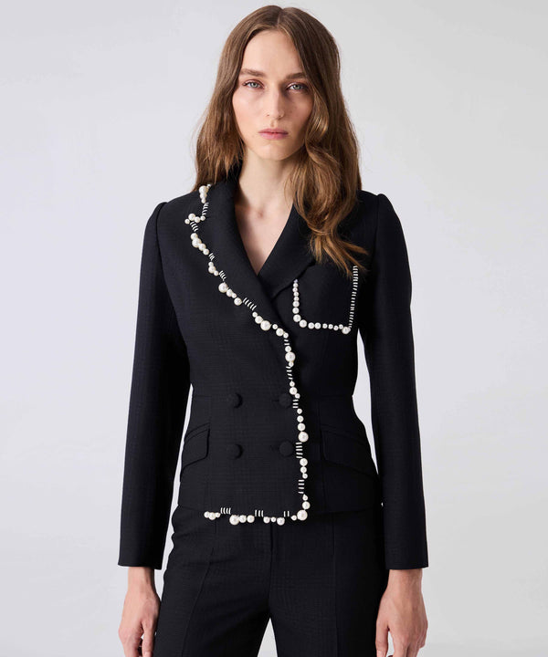 Machka Blazer With Faux Pearl Accessories Black