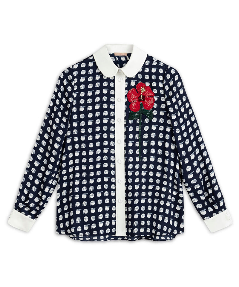 Machka Flower Module Embroidered Shirt Navy Blue