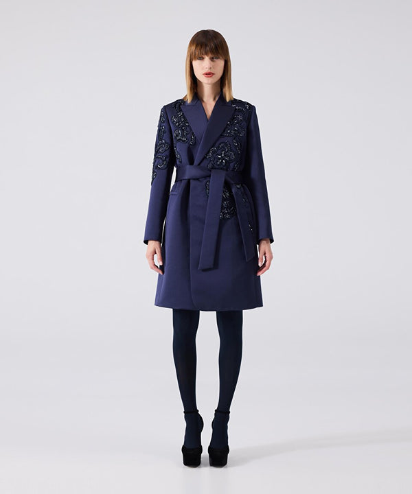 Machka Sequin Embroidered Topcoat Navy