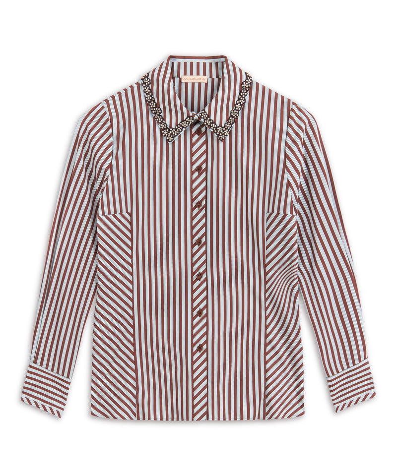 Machka Embroidered Stripe Pattern Shirt Brick