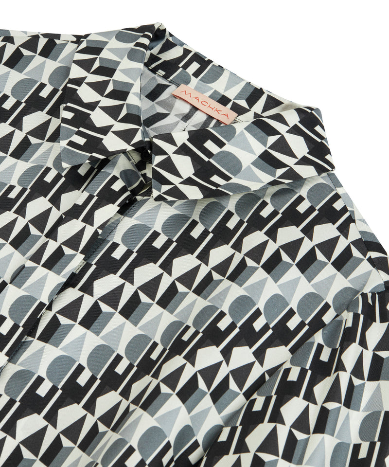 Machka Pattern Mix Silk Shirt
 Black