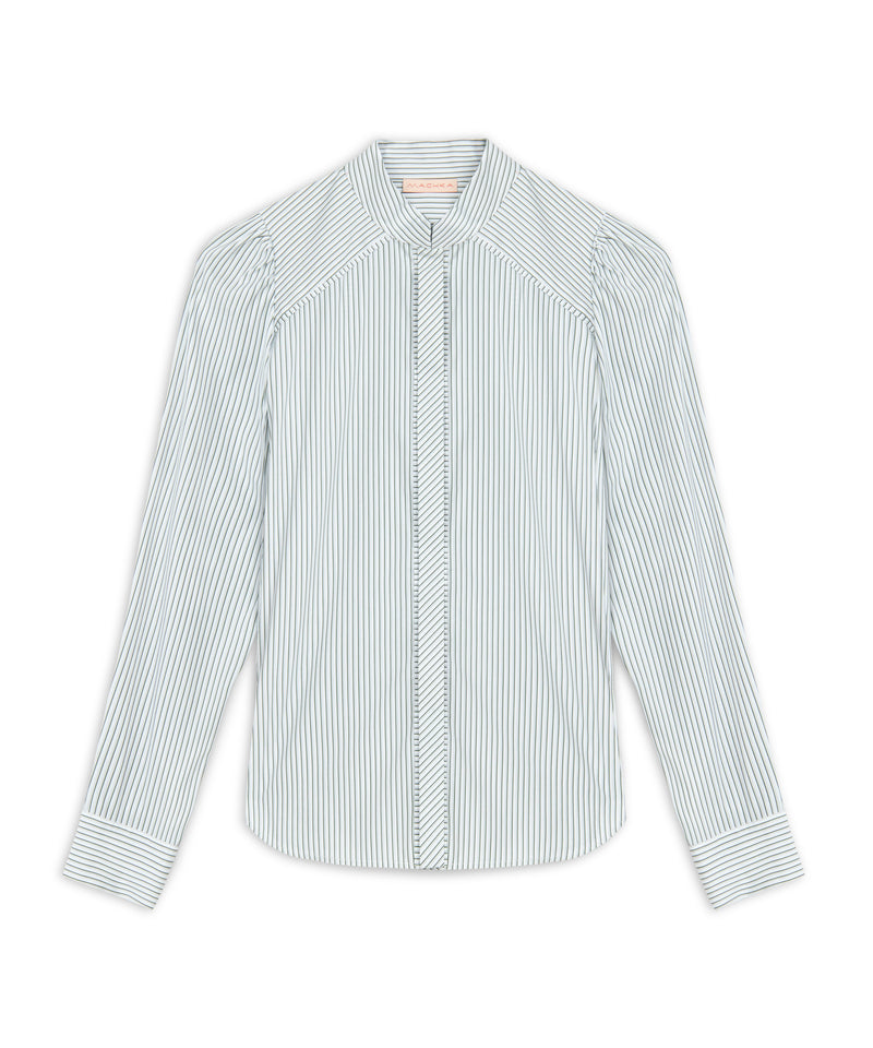 Machka Striped Pattern High Collar Shirt Green