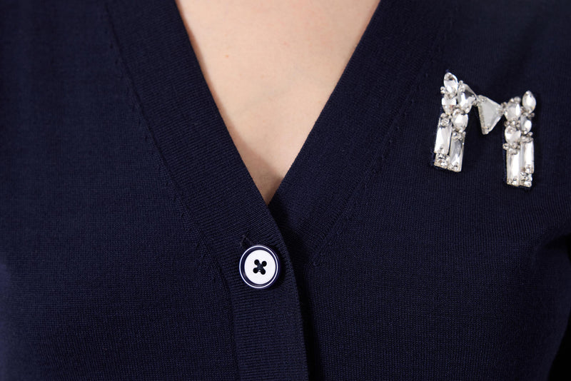 Machka Logo Embroidered Knit Cardigan Navy