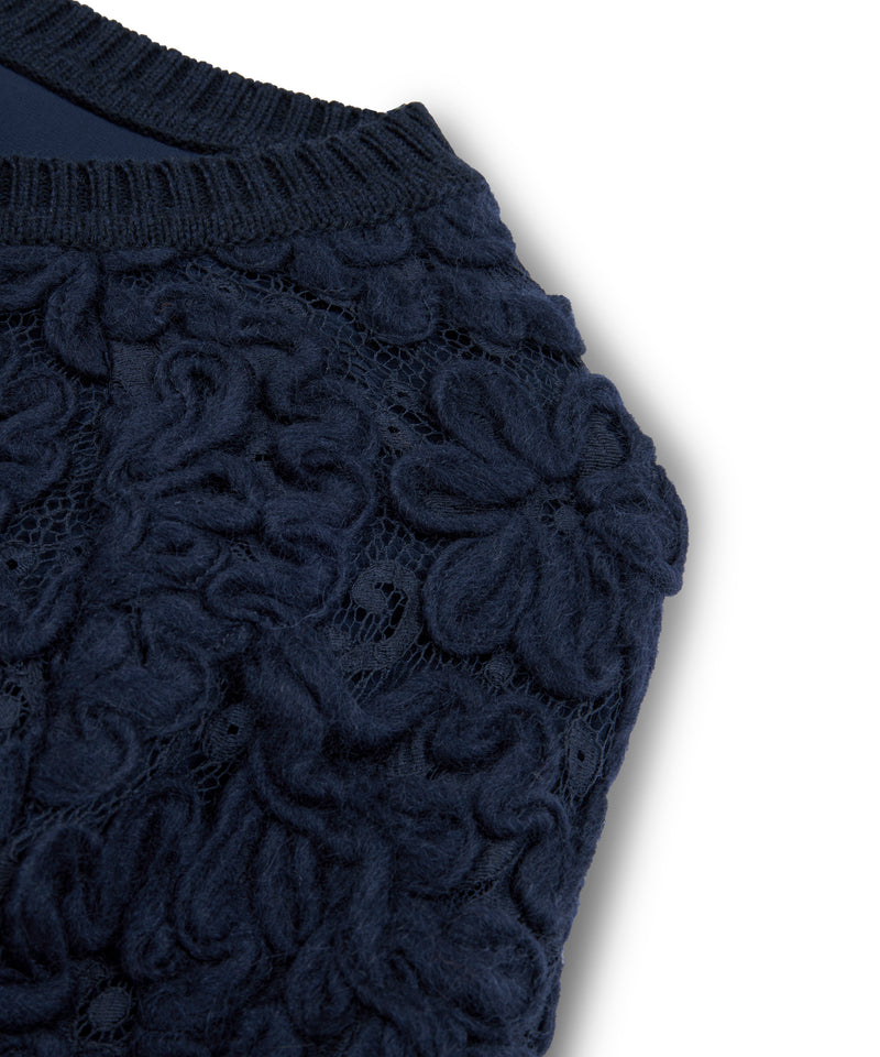 Machka Cardigan With Wool Embroidery On Lace Navy