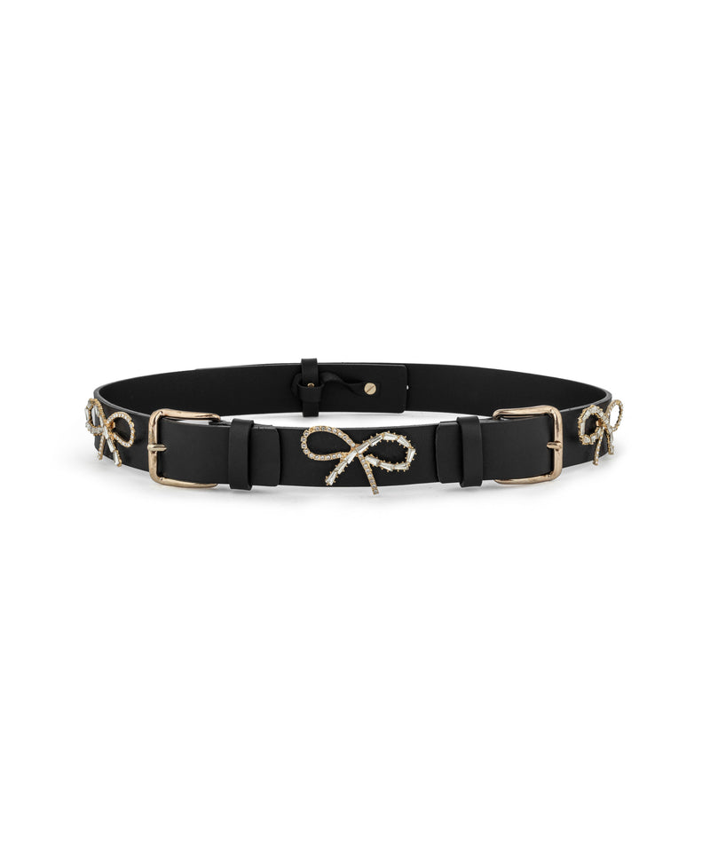 Machka Leather Belt With Bow Figure Black