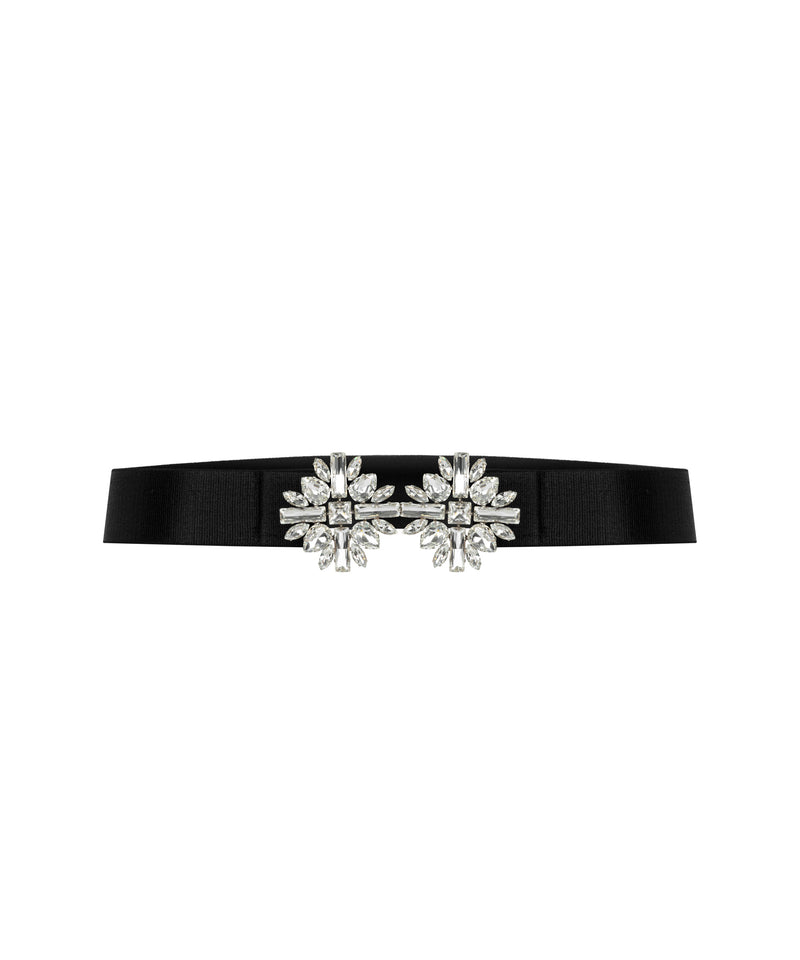 Machka Crystal Stone Embroidered Belt Black