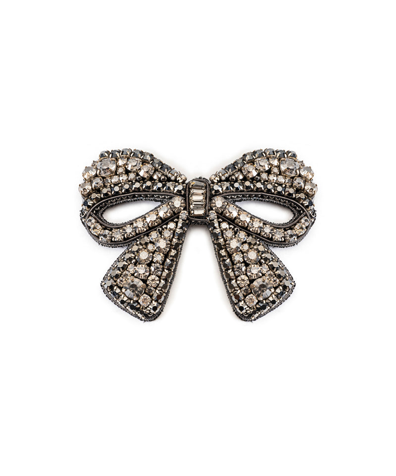 Machka Crystal Stone Bow Brooch Black