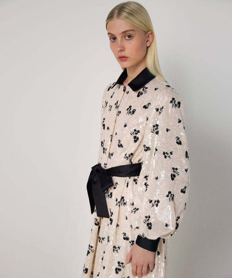 Machka Belted Sequin Dress Ecru