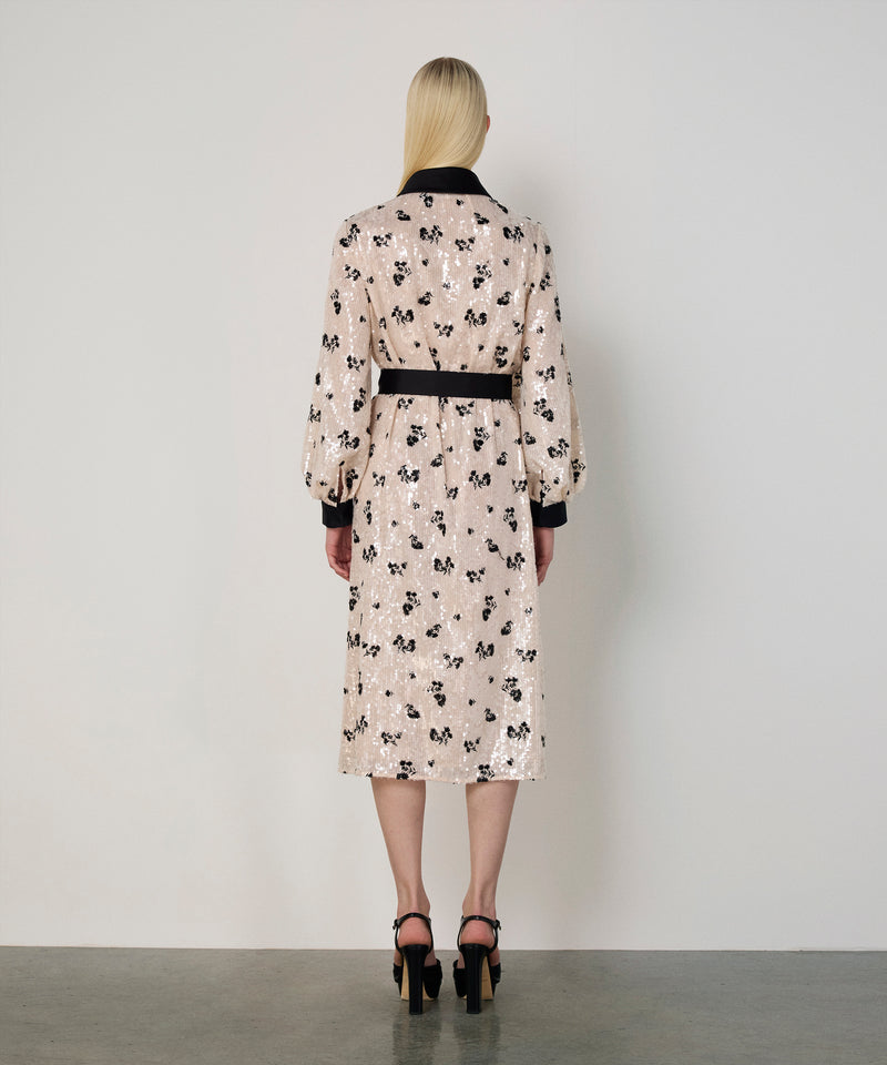 Machka Belted Sequin Dress Ecru
