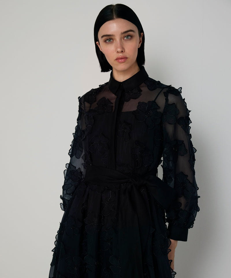 Machka Floral Applique Dress Black