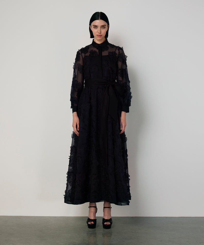 Machka Floral Applique Dress Black