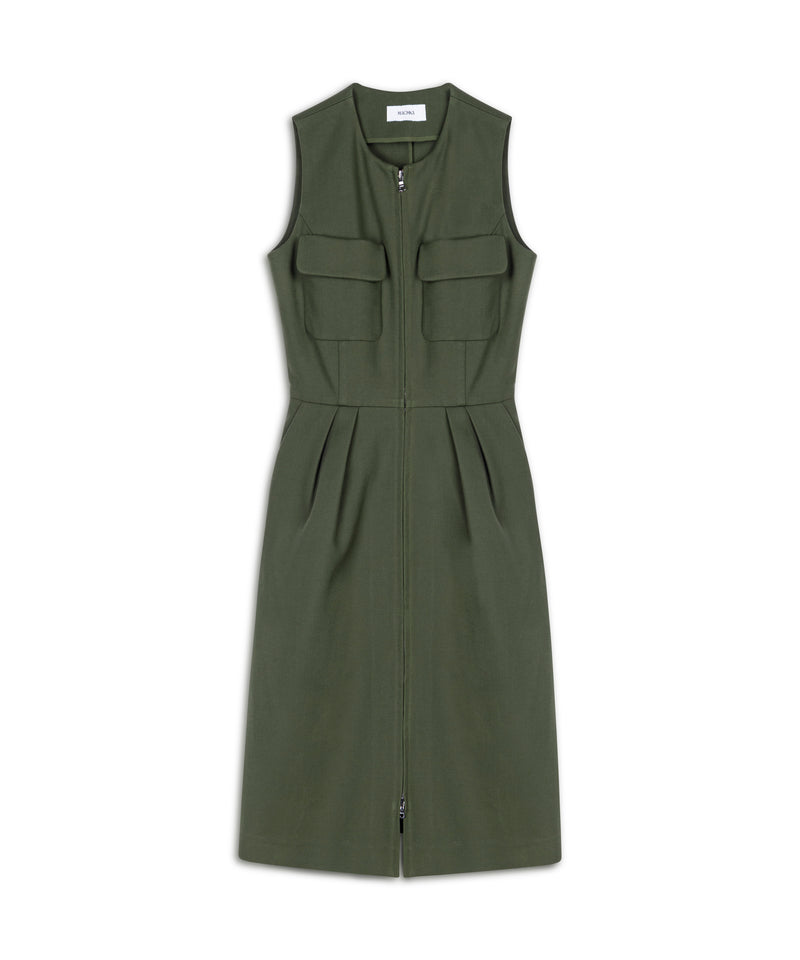 Machka Pocketed Pleated Dress Dark Green