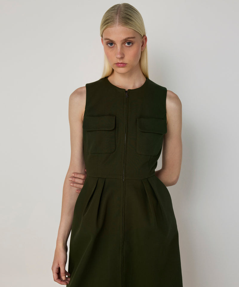 Machka Pocketed Pleated Dress Dark Green