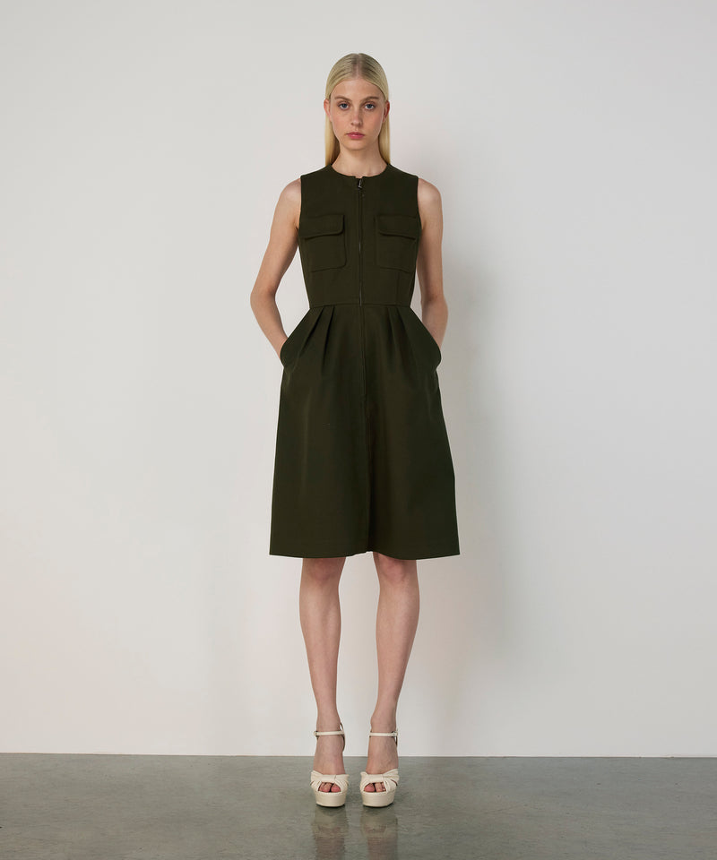 Machka Pocketed Pleated Dress Dark Green