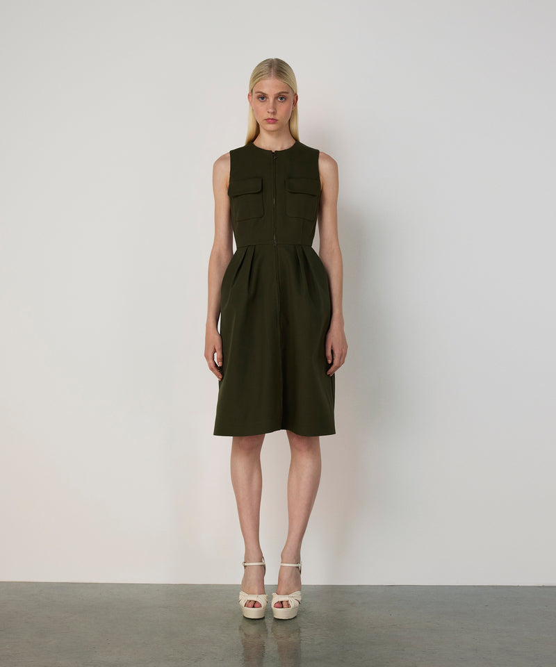 Machka Pocketed Pleated Dress Dark Green