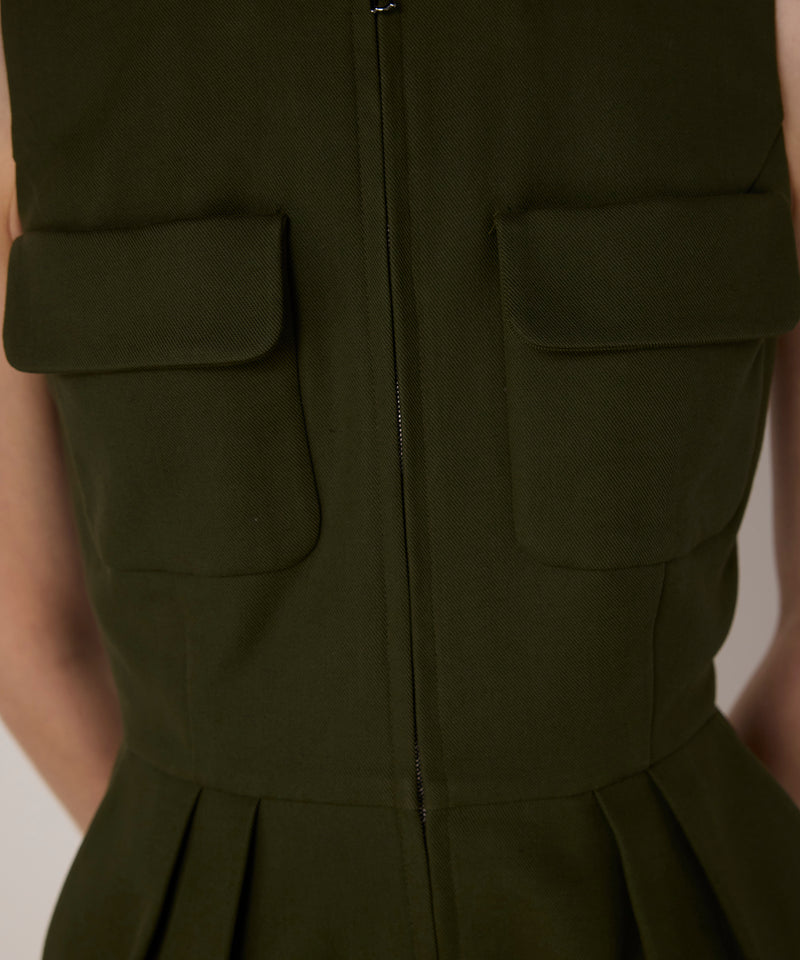 Machka Pocketed Pleated Dress Dark Green